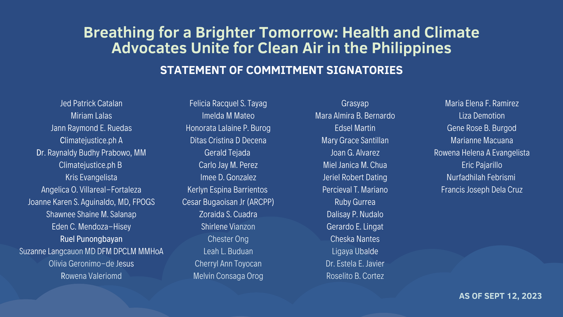 HACCAP Statement of Commitment - Signatories - as of Sept 12, 2023